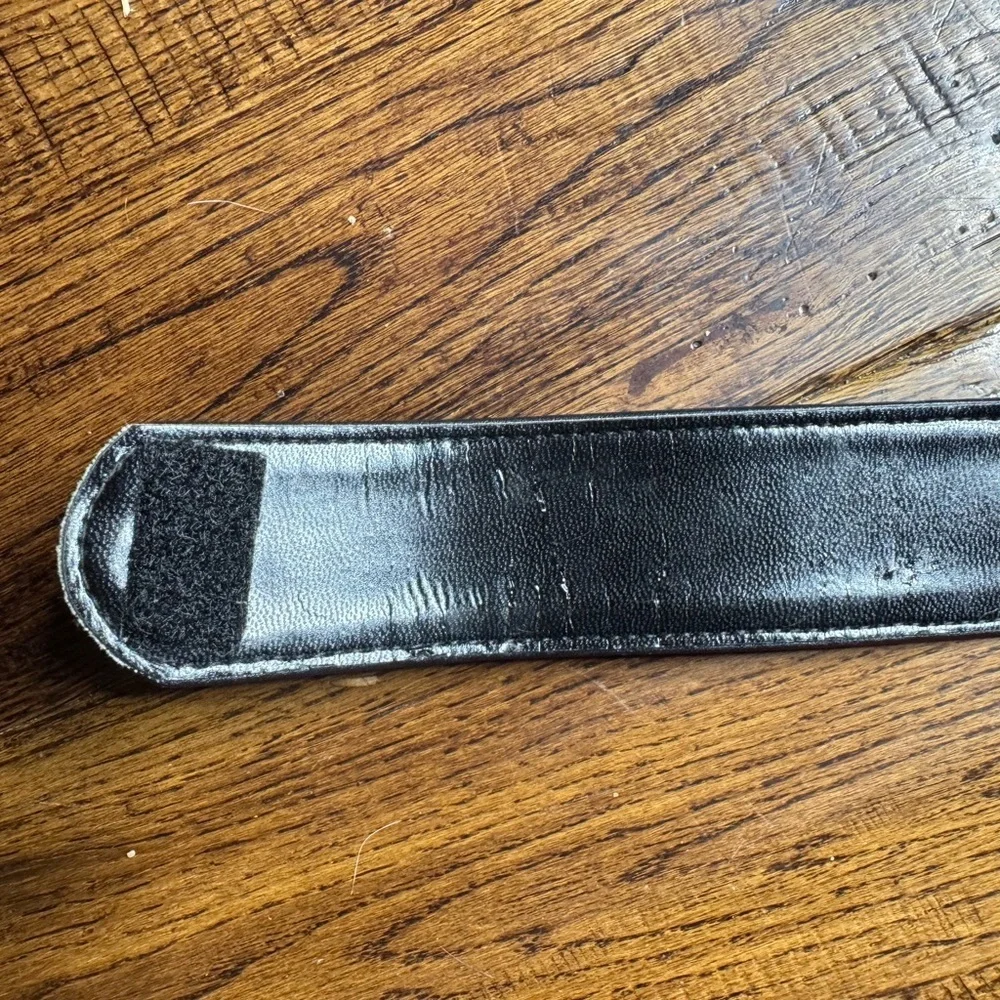 VTG Black Leather Gold Chain Buckle Belt